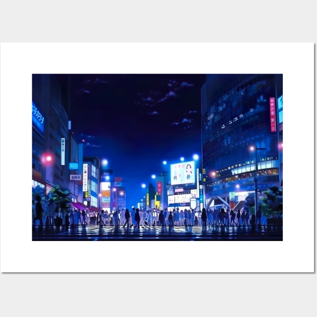 Shibuya Crossing in Tokyo at Night Cityscape - Anime Wallpaper Wall Art by KAIGAME Art